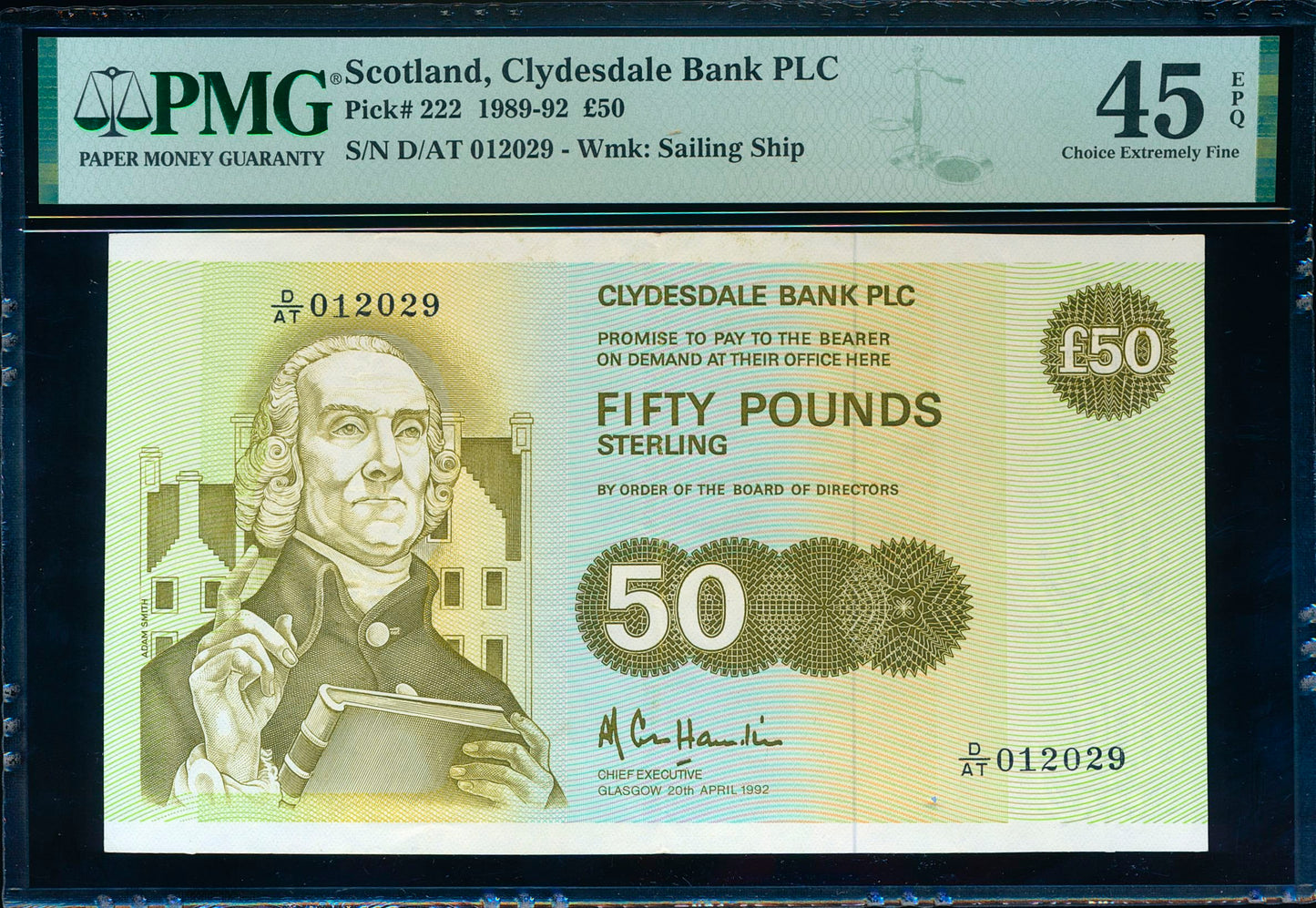 SCOTLAND P.222 SC361 1992 Clydesdale Bank £50 D/AT 45EPQ CHOICE EF