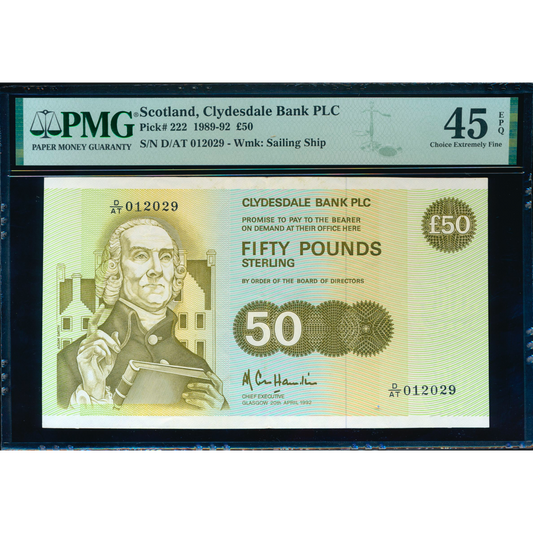 SCOTLAND P.222 SC361 1992 Clydesdale Bank £50 D/AT 45EPQ CHOICE EF
