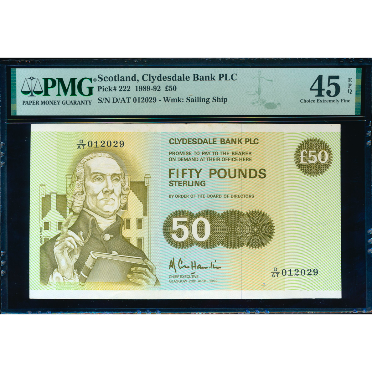 SCOTLAND P.222 SC361 1992 Clydesdale Bank £50 D/AT 45EPQ CHOICE EF