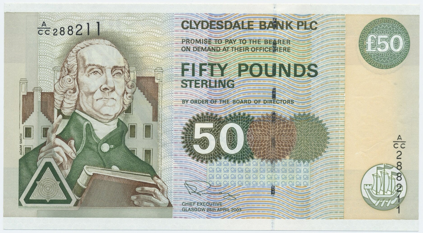 SCOTLAND P.225b SC362b 2003 Clydesdale Bank £50 CHOICE UNC 64 EPQ