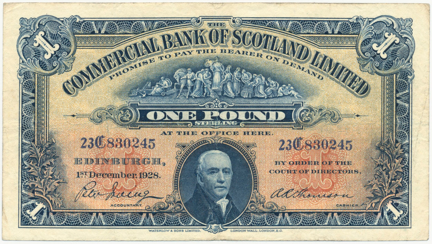 SCOTLAND P.S331a SC404b 1928 Commercial Bank of Scotland First series £1 GF 23C