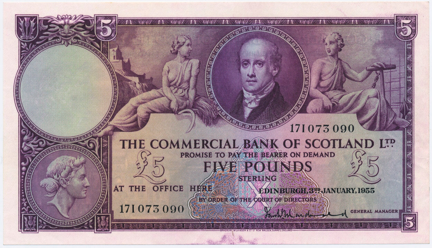 SCOTLAND P.S333 SC414b 1955 Commercial Bank of Scotland £5 17I AUNC 55 EPQ