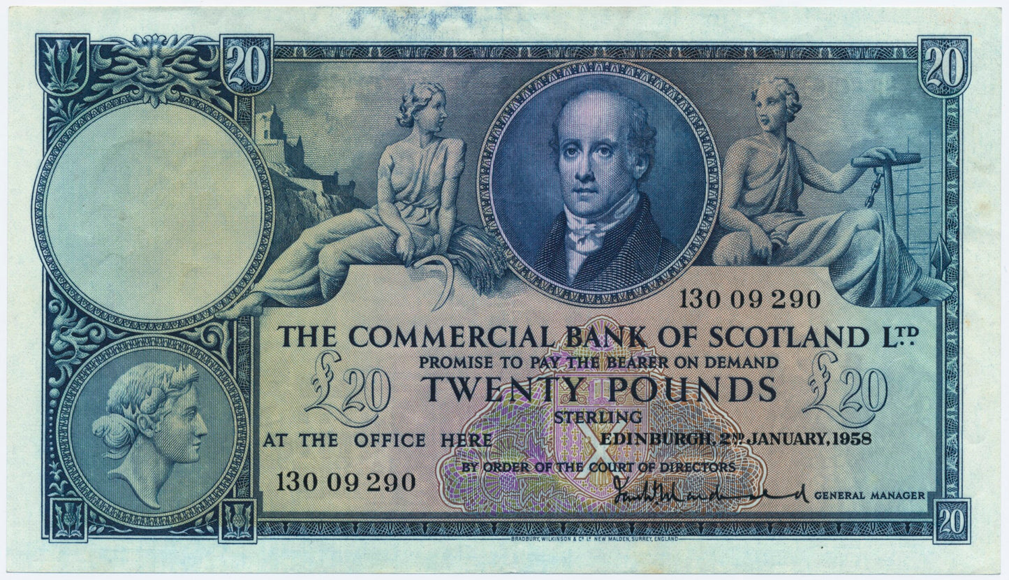 P.S324 SC424b 1958 Commercial Bank of Scotland £20 EF 13O
