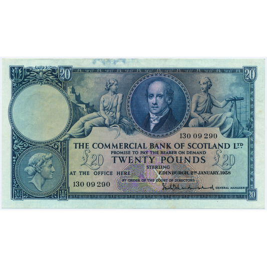 SCOTLAND P.S324 SC424b 1958 Commercial Bank of Scotland £20 EF 13O