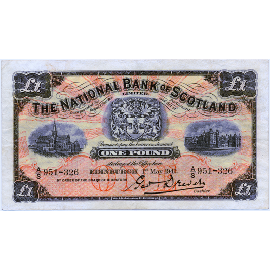 SCOTLAND P.258a SC503a 1942 National Bank of Scotland Last series £1 VF A/S