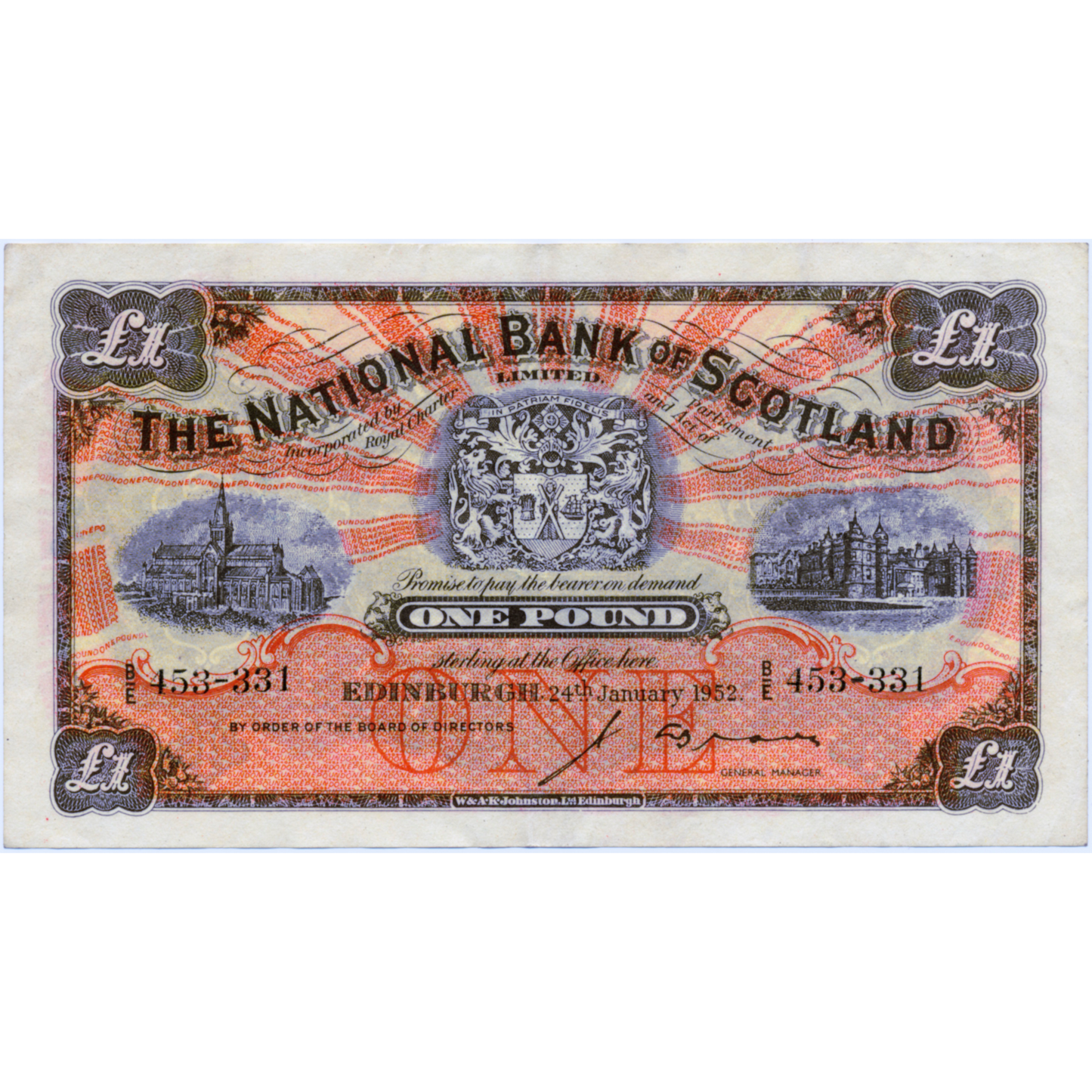 SCOTLAND P.258b SC503c 1952 National Bank of Scotland £1 EF B/E
