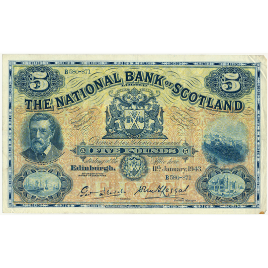 SCOTLAND P.259d SC512d 1943 National Bank of Scotland £5 VF B