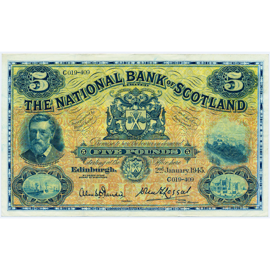 SCOTLAND P.259d SC512e 1945 National Bank of Scotland £5 GVF C