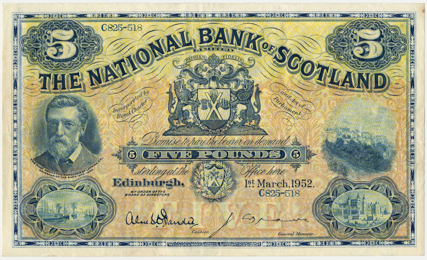 SCOTLAND P.259d SC512f 1952 National Bank of Scotland £5 GVF C