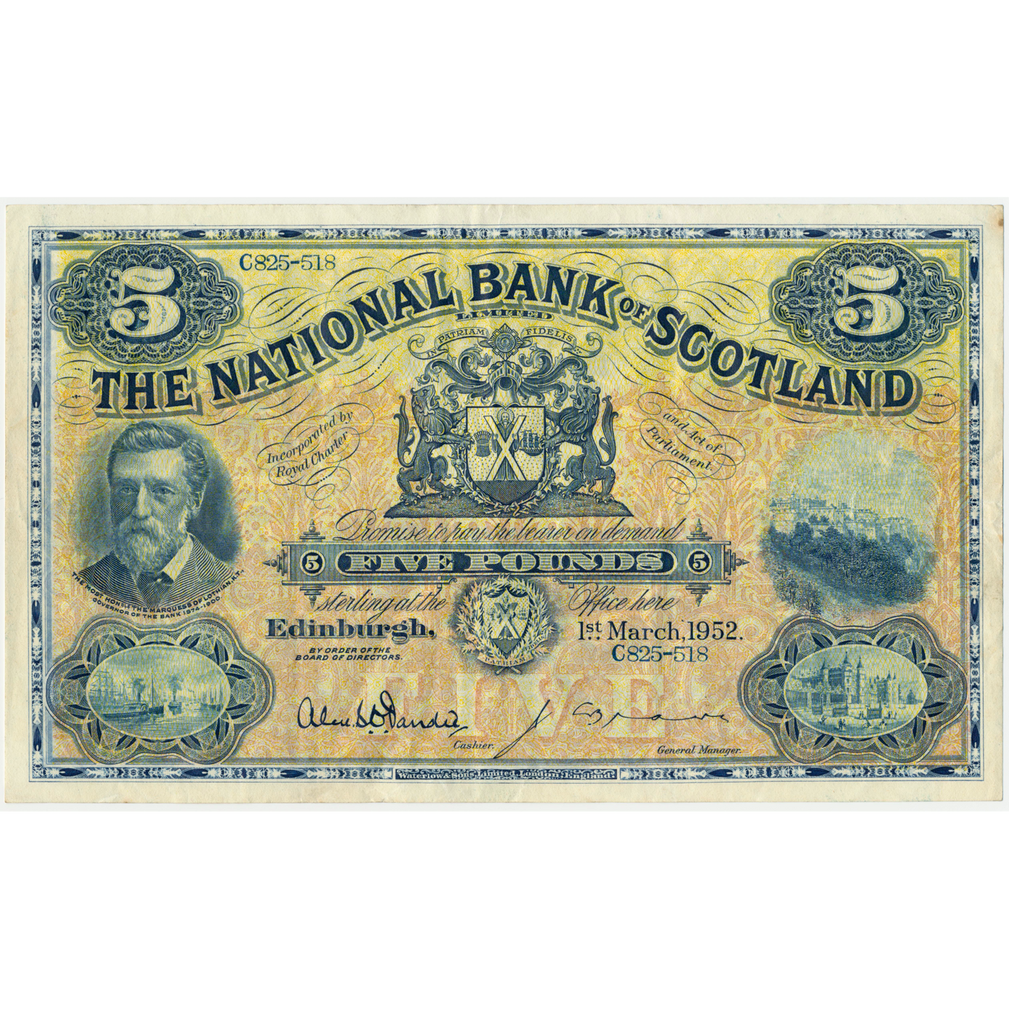 SCOTLAND P.259d SC512f 1952 National Bank of Scotland £5 GVF C