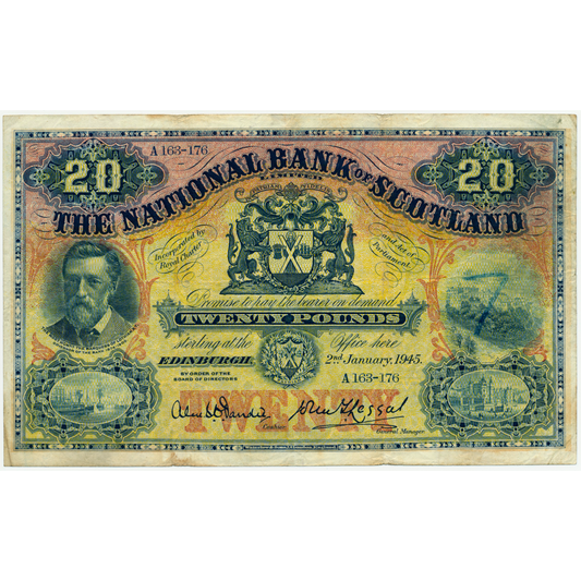 SCOTLAND P.260c SC522d 1945 National Bank of Scotland £20 AEF A