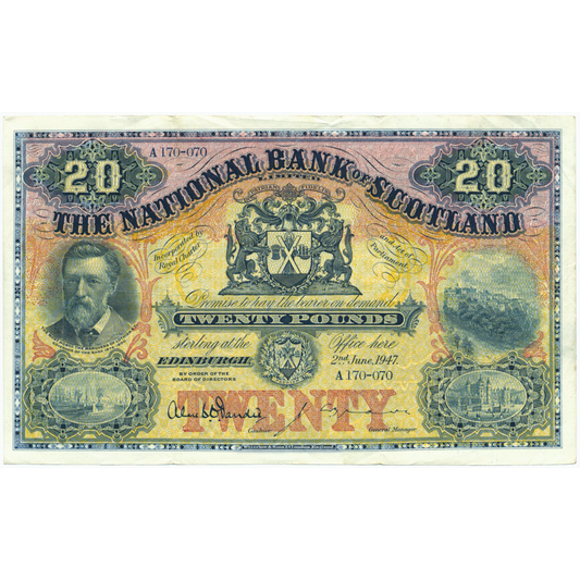 SCOTLAND P.260c SC522e 1947 National Bank of Scotland £20 NEF A