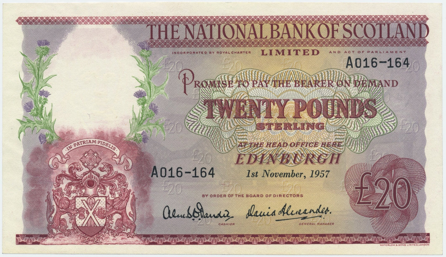 SCOTLAND P.263 SC523 1957 National Bank of Scotland £20 A 45 CHOICE EF