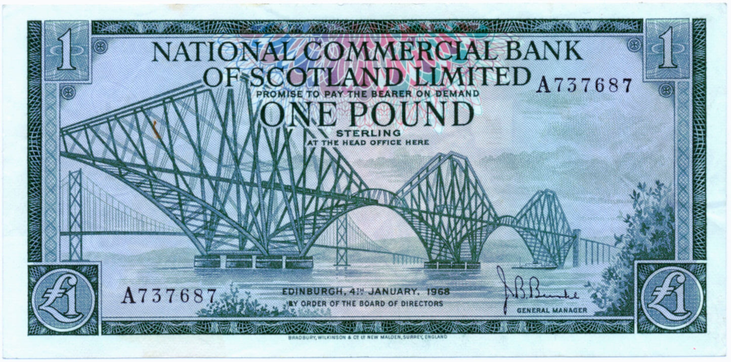 SCOTLAND P.274a SC603 1968 National Commercial Bank of Scotland First series £1 EF A