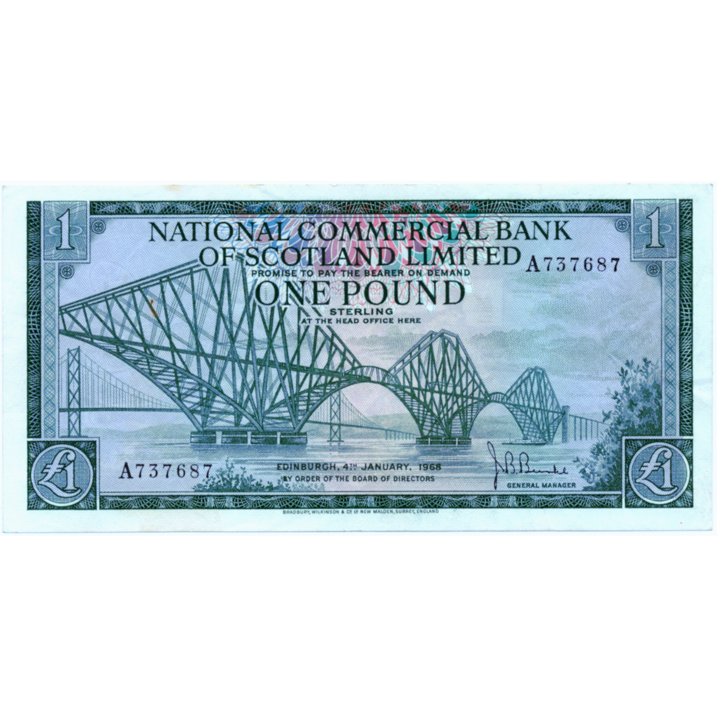 SCOTLAND P.274a SC603 1968 National Commercial Bank of Scotland First series £1 EF A