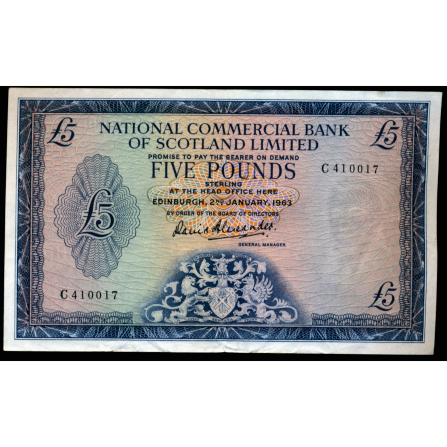 SCOTLAND P.272a SC613a 1963 National Commercial Bank of Scotland £5 EF C