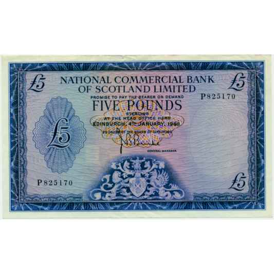 SCOTLAND P.275a SC613b 1968 National Commercial Bank of Scotland £5 VF B