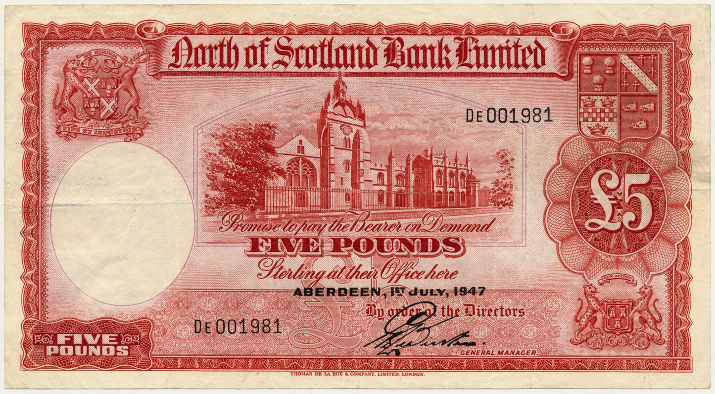 SCOTLAND P.S645 SC715b 1947 North of Scotland Bank £5 VF 30