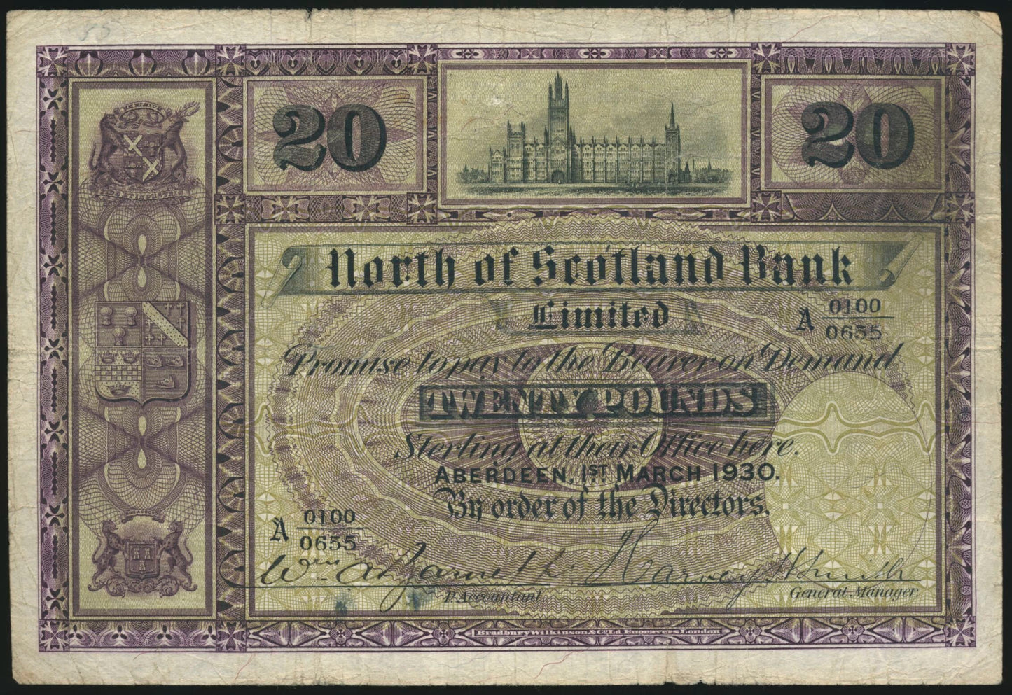 SCOTLAND P.S641 SC716 1930 North of Scotland Bank £20 GF A