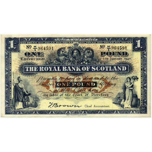 SCOTLAND P.322b SC802d 1947 Royal Bank of Scotland £1 AEF M/1