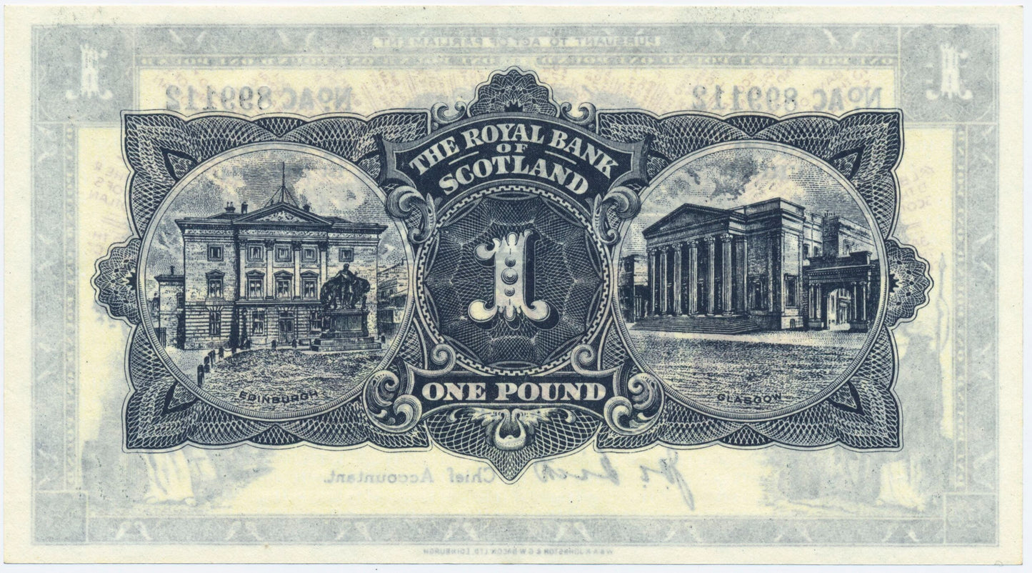 SCOTLAND P.322d SC802f 1954 Royal Bank of Scotland £1 EF AC