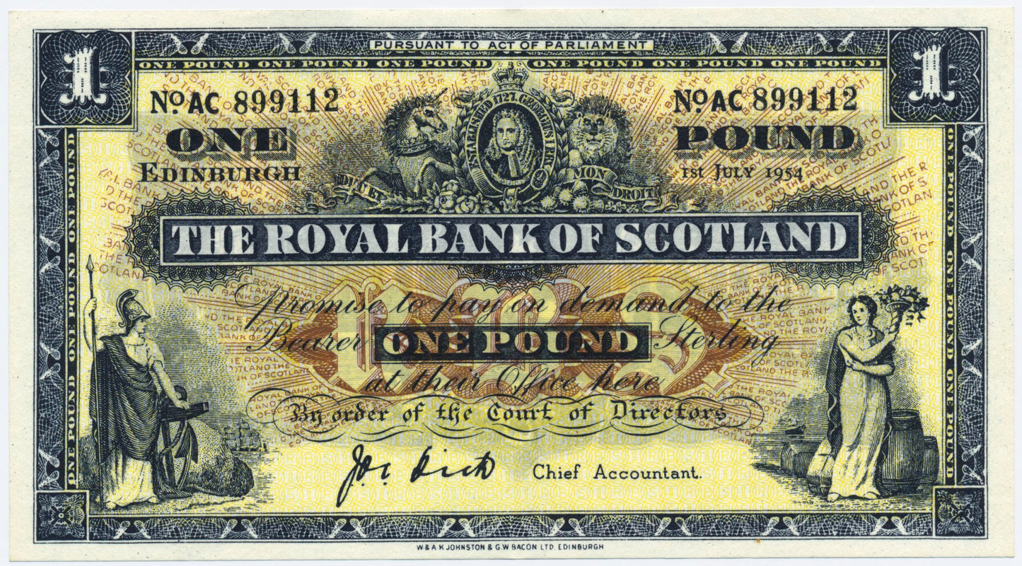 SCOTLAND P.322d SC802f 1954 Royal Bank of Scotland £1 EF AC