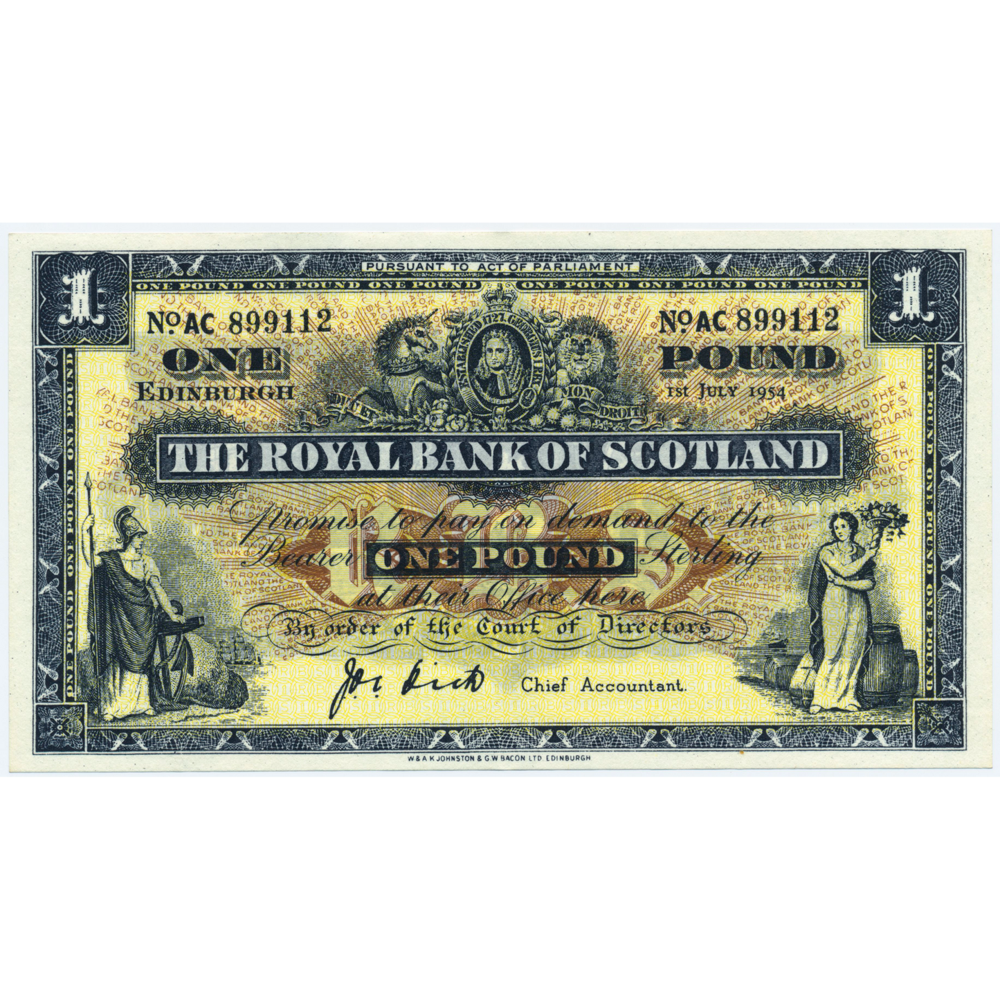 SCOTLAND P.322d SC802f 1954 Royal Bank of Scotland £1 EF AC