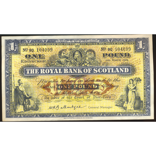 SCOTLAND P.324b SC803 1964 Royal Bank of Scotland £1 AUNC