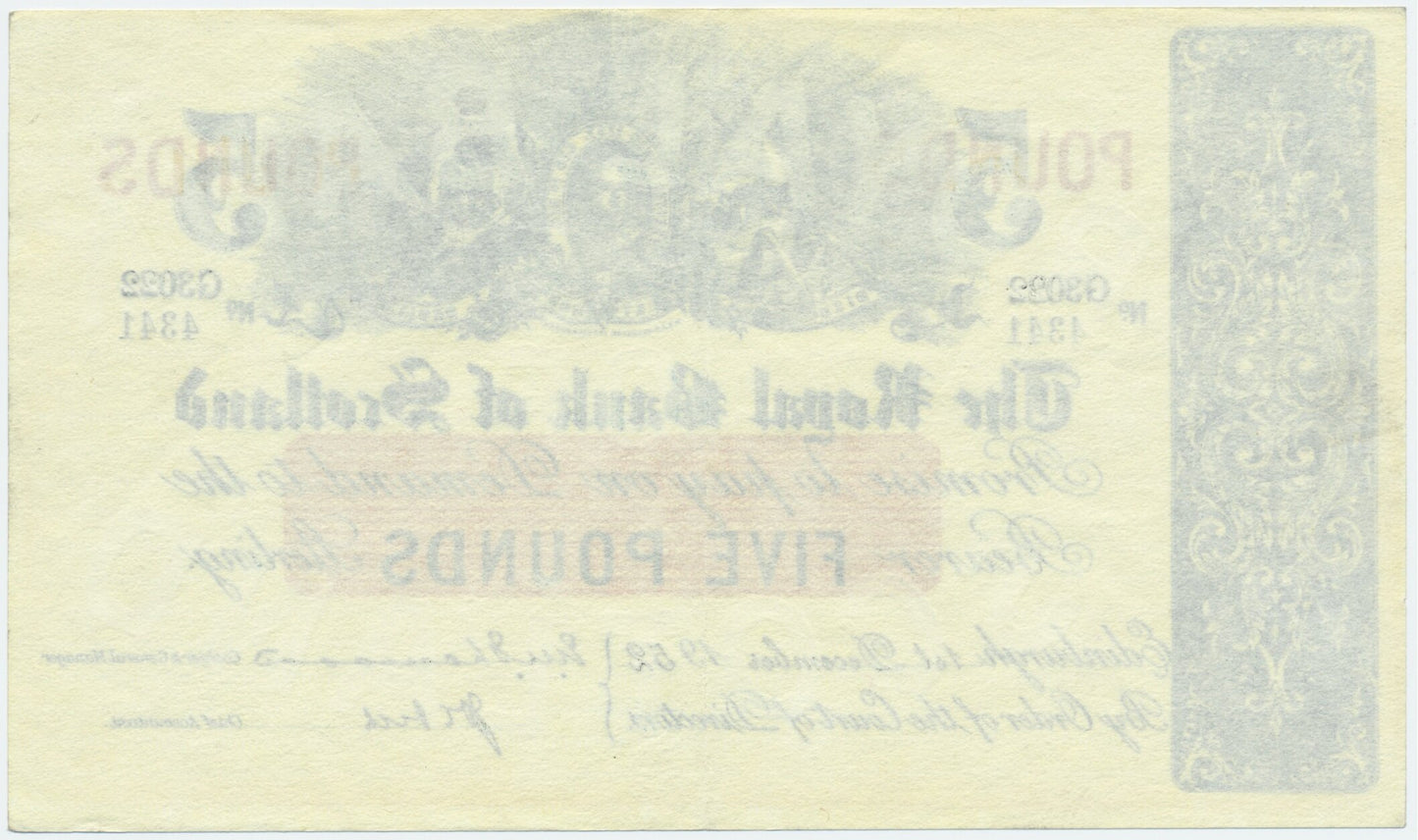 SCOTLAND P.323a SC807a 1952 Royal Bank of Scotland £5 G Choice AUNC 58 EPQ