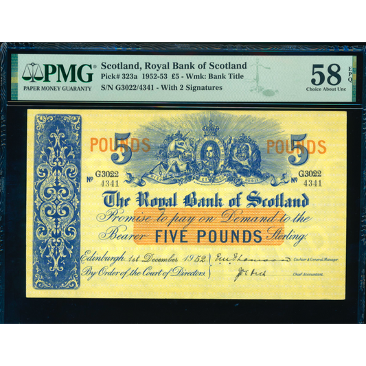 SCOTLAND P.323a SC807a 1952 Royal Bank of Scotland £5 G Choice AUNC 58 EPQ