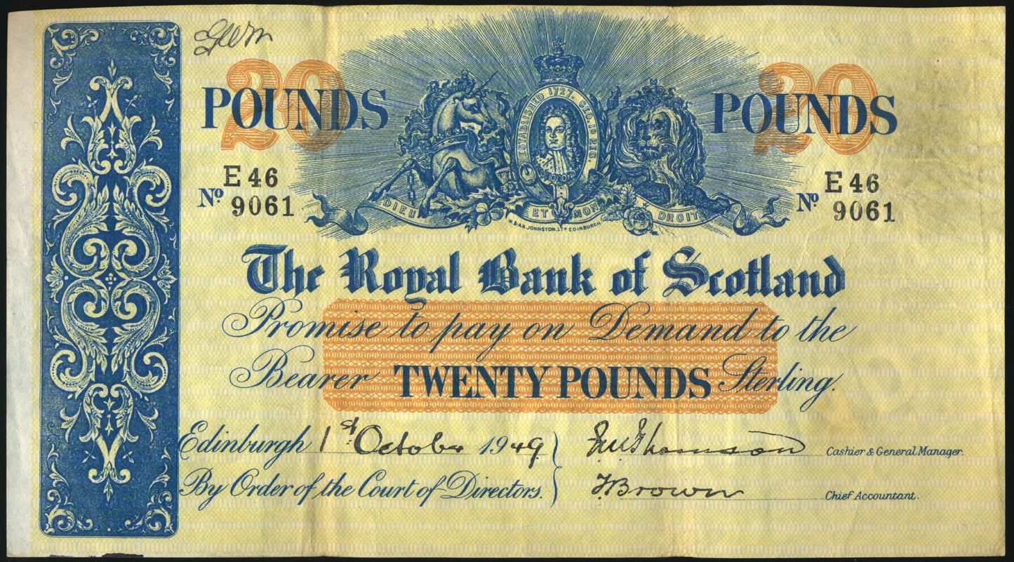 SCOTLAND P.319c SC811b 1949 Royal Bank of Scotland £20 VF E46