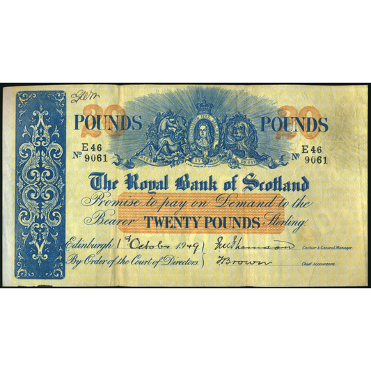 SCOTLAND P.319c SC811b 1949 Royal Bank of Scotland £20 VF E46