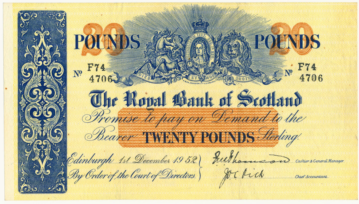 P.319c SC811c 1952 Royal Bank of Scotland £20 EF F74