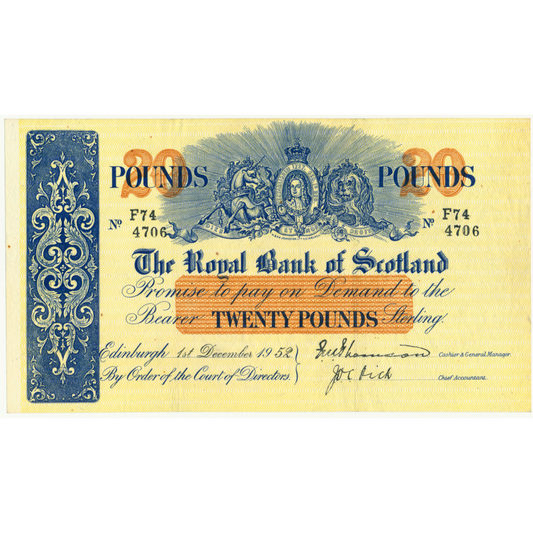 SCOTLAND P.319c SC811c 1952 Royal Bank of Scotland £20 EF F74