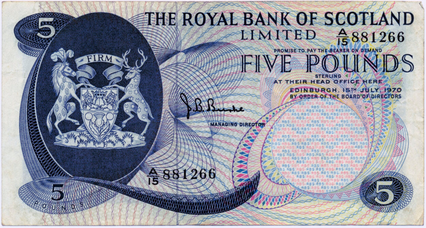 SCOTLAND P.335 SC816b 1970 Royal Bank of Scotland £5 EF A/16