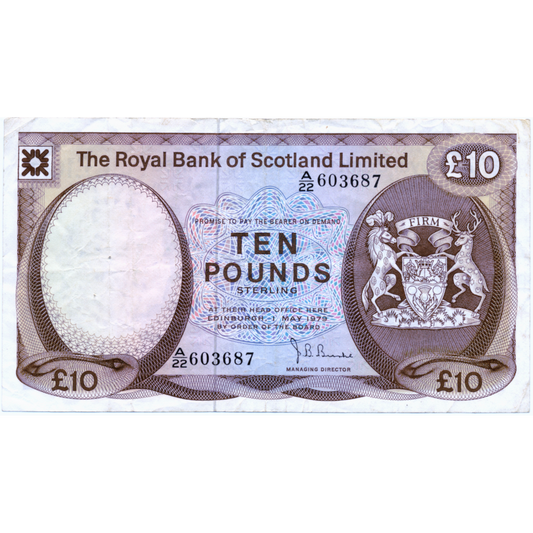 SCOTLAND P.331 SC818 1969 Royal Bank of Scotland £10 GVF A/22