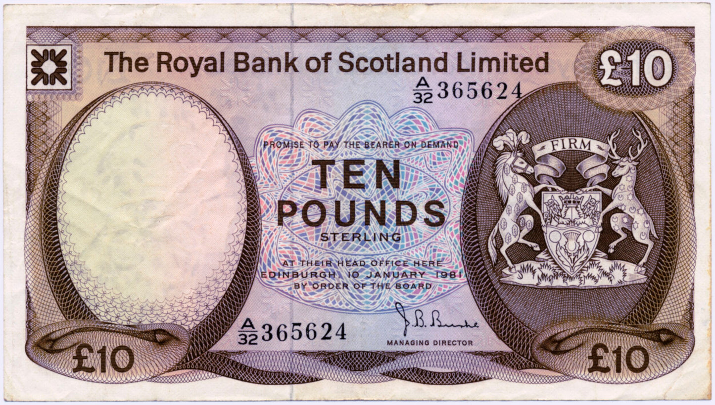 SCOTLAND P.338 SC819 1981 Royal Bank of Scotland £10 GVF A/22