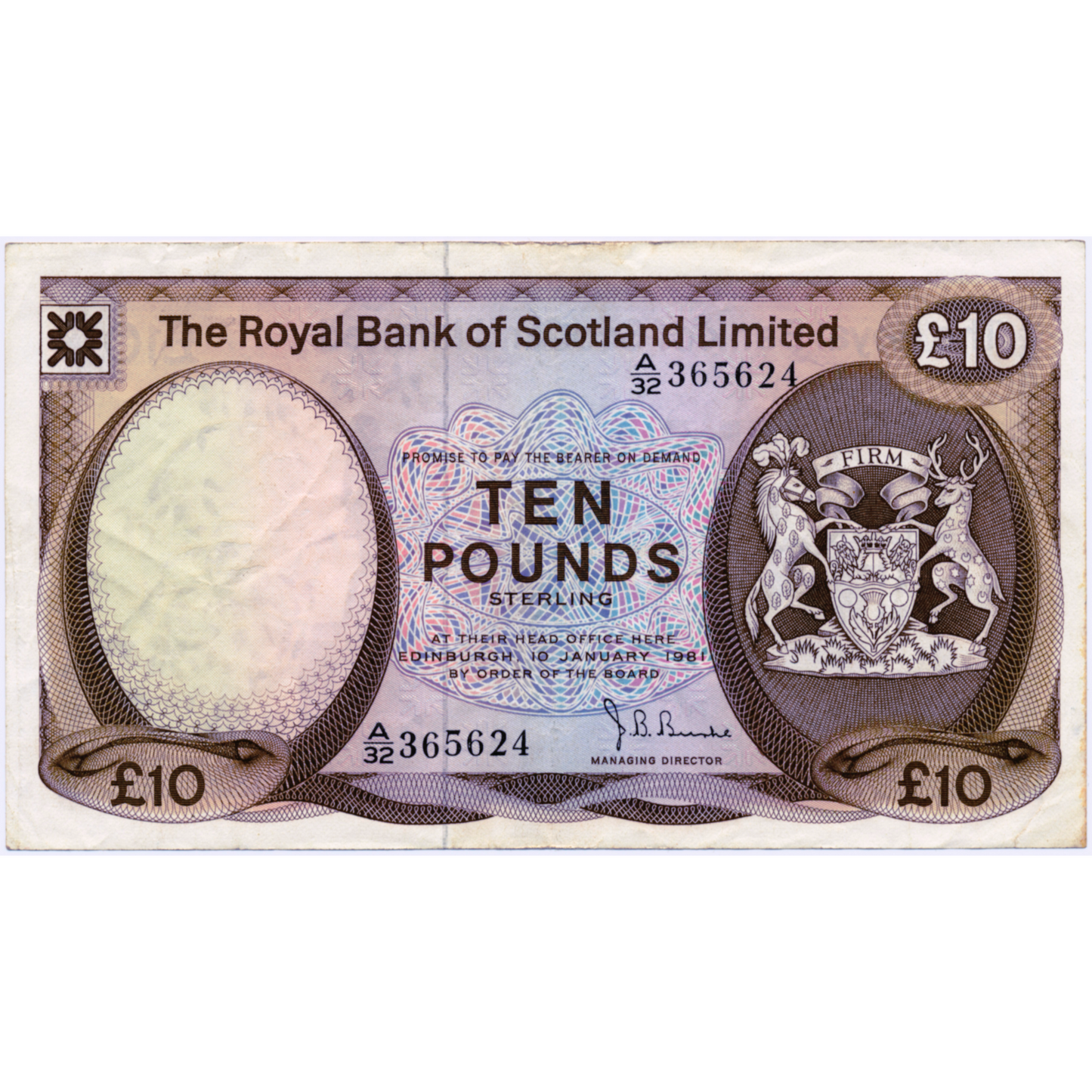 SCOTLAND P.338 SC819 1981 Royal Bank of Scotland £10 GVF A/22