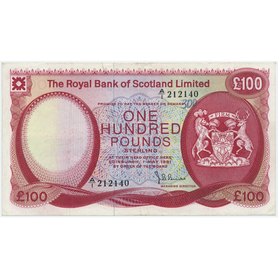 SCOTLAND P.340a SC823 RB79 1981 Royal Bank of Scotland £100 Choice VF