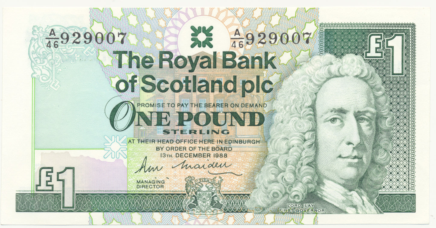 SC833a RB90a 1989 Royal Bank of Scotland £1 UNC A/46