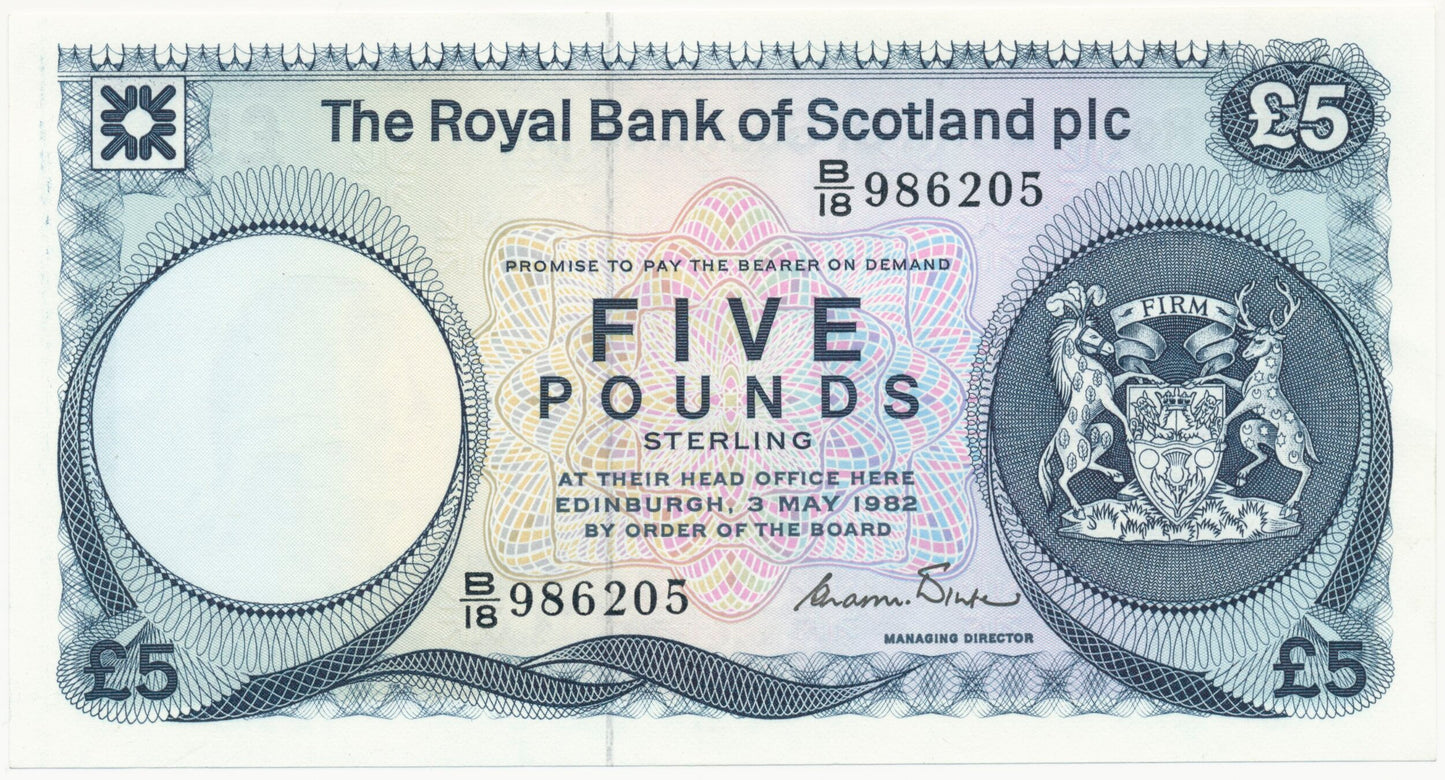 SCOTLAND P.342a SC841a 1982 Royal Bank of Scotland £5 UNC B/18