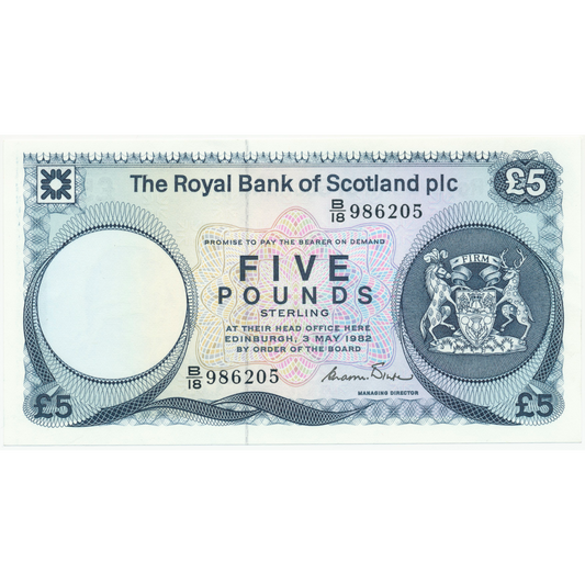 SCOTLAND P.342a SC841a 1982 Royal Bank of Scotland £5 UNC B/18