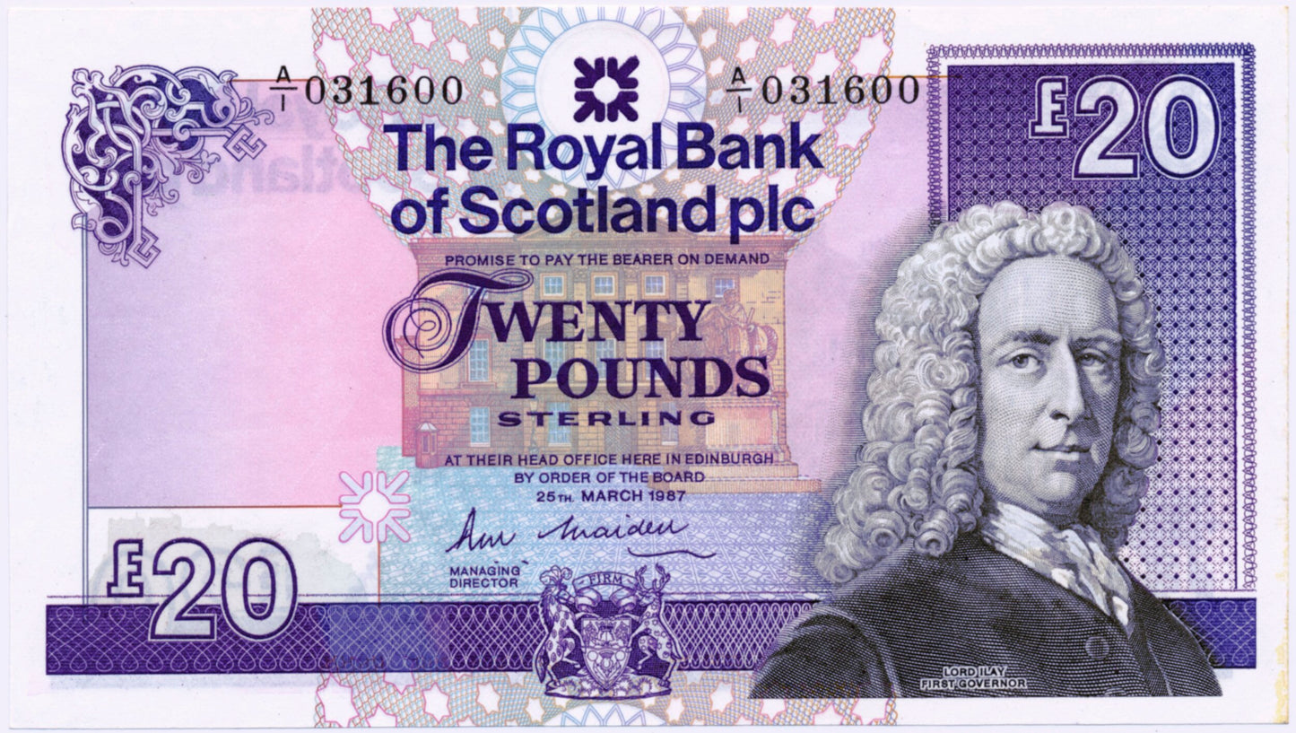 SCOTLAND P.349 SC862 1987 Royal Bank of Scotland First series £20 A/1 CHOICE UNC 63