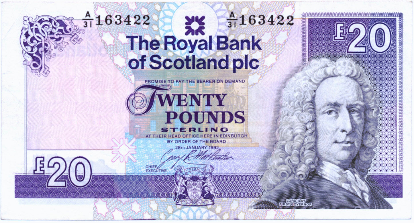 SCOTLAND P.354b SC863b 1992 Royal Bank of Scotland £20 GEF A/31