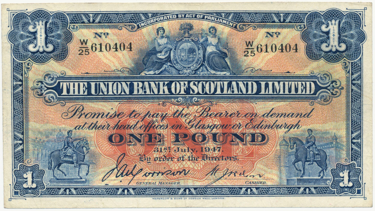 SCOTLAND P.S815c SC903e 1947 Union Bank of Scotland £1 VF W/25