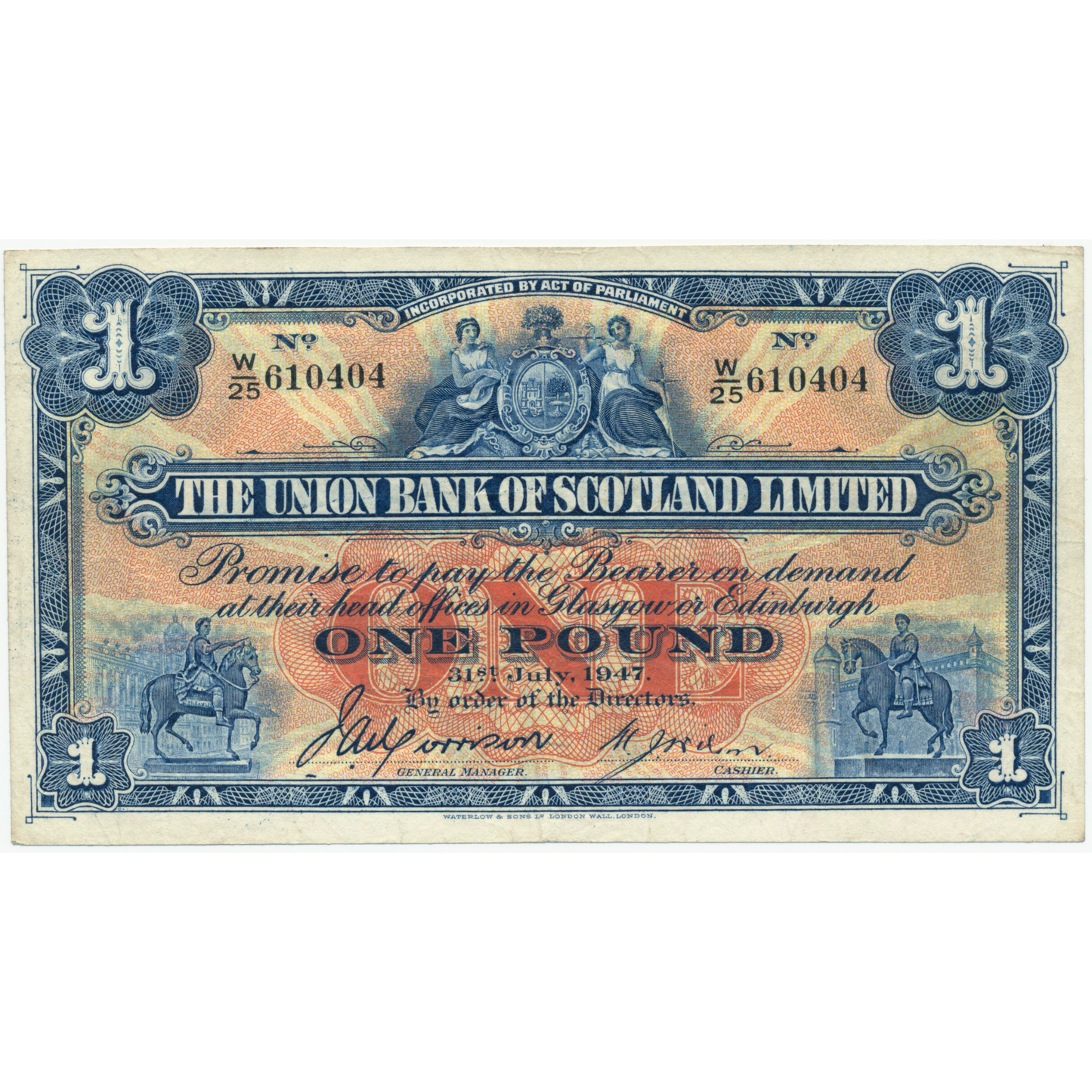 SCOTLAND P.S815c SC903e 1947 Union Bank of Scotland £1 VF W/25