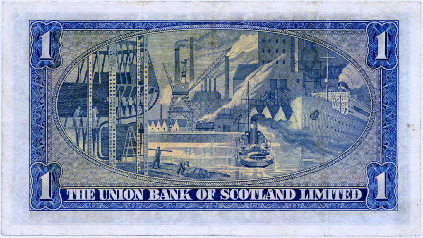 SCOTLAND P.S816b SC904b 1954 Union Bank of Scotland £1 GVF H/19