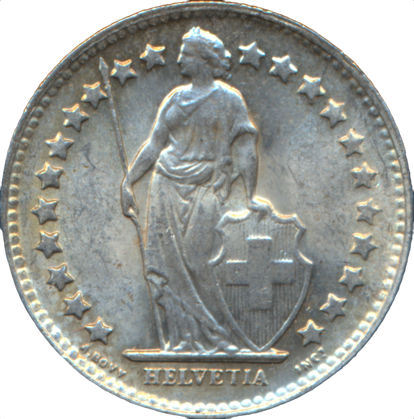 Switzerland KM23 1950 Silver 1/2 Franc AUNC