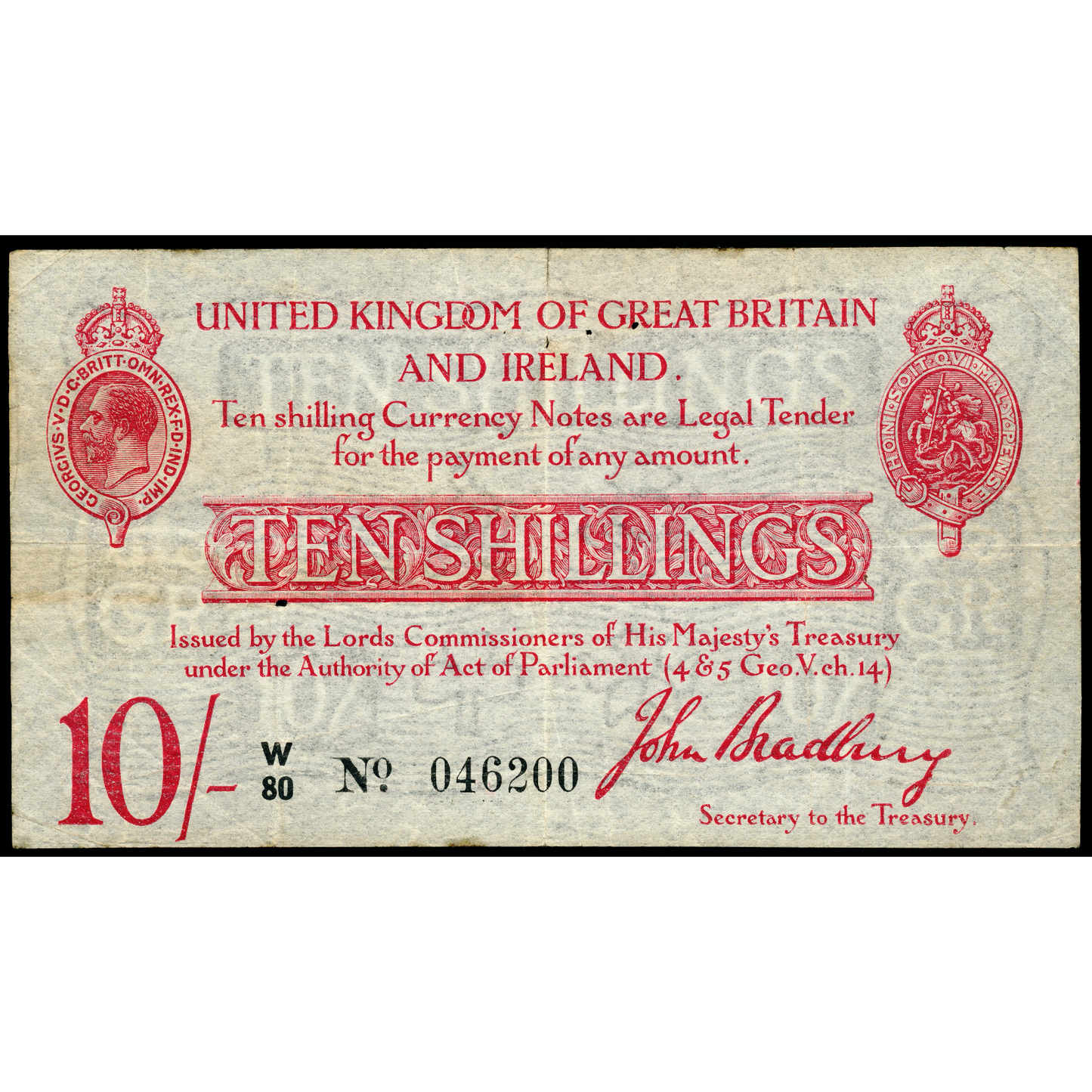 ENGLAND P.348a T13.1 1915 HM Treasury Bradbury 10s GF W80