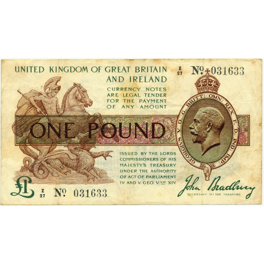 P.351 T16.3 1917 HM Treasury Bradbury £1 GF Z27
